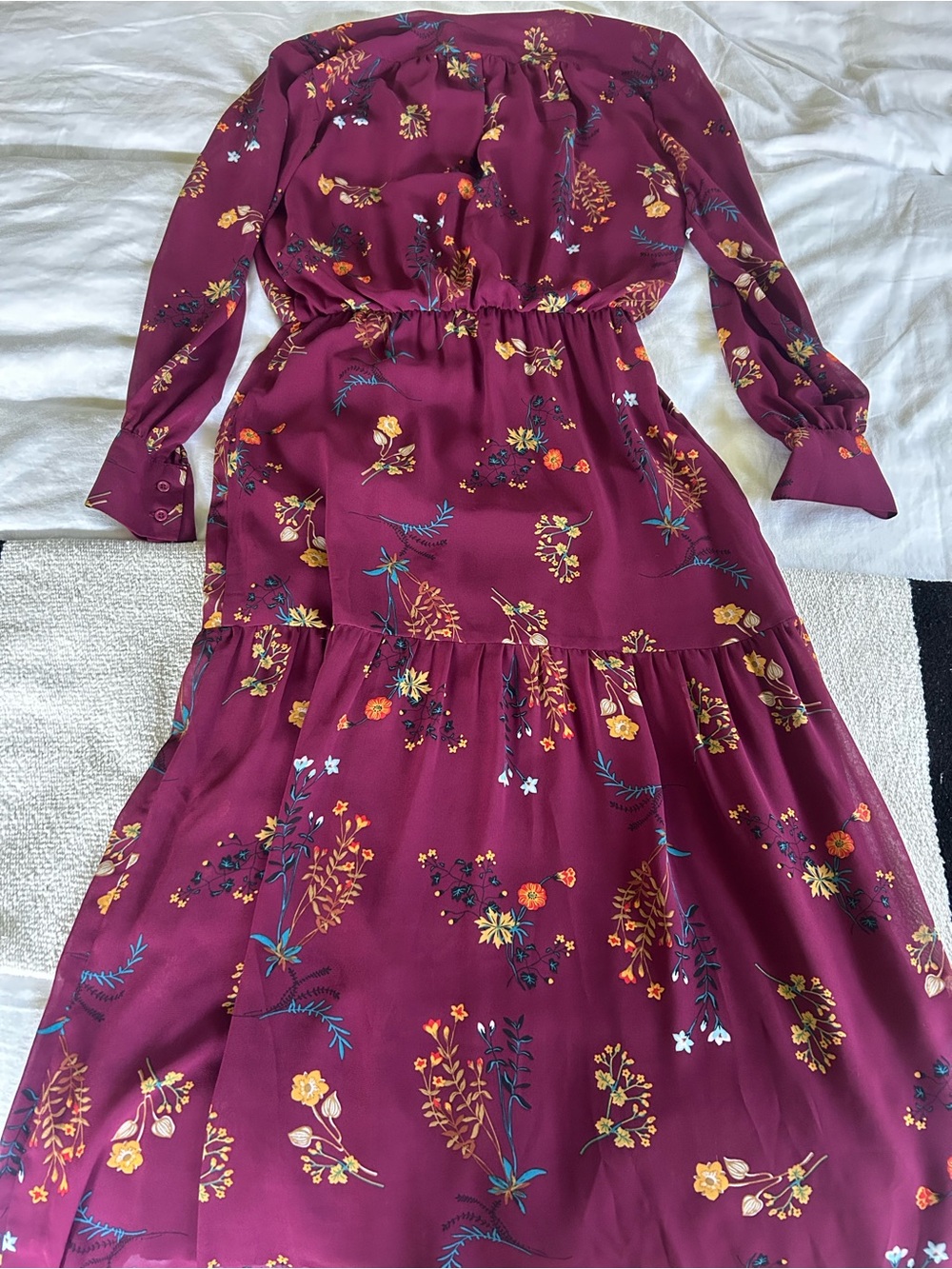 wayf burgundy floral long sleeve midi dress size small - Picture 4 of 13
